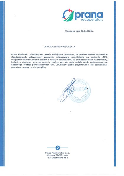 Oświadczenie producenta PRANA